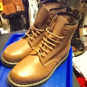 8 Hole Dr. Martens, Brown, Yellow Stitches Men's Size 10, NWOT,